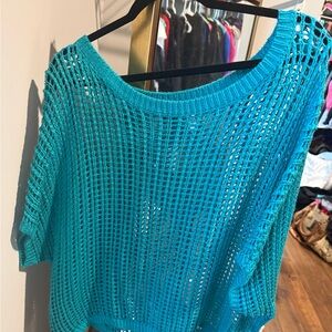 Vibrant Teal Open-Knit Sweater